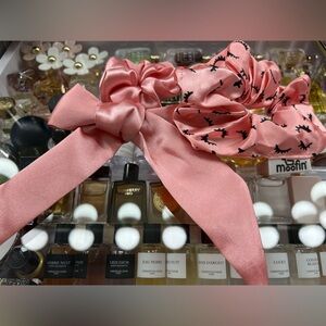 Pink Satin Hair Bow with Black Accents